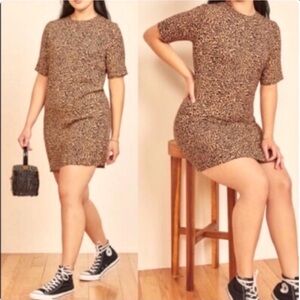Reformation Black and Tan Animal Print Dress